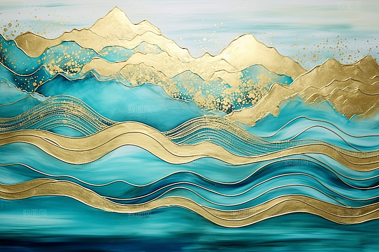 金色山水高档新中式装饰画