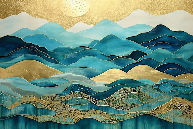 金色山水剪影新中式装饰画