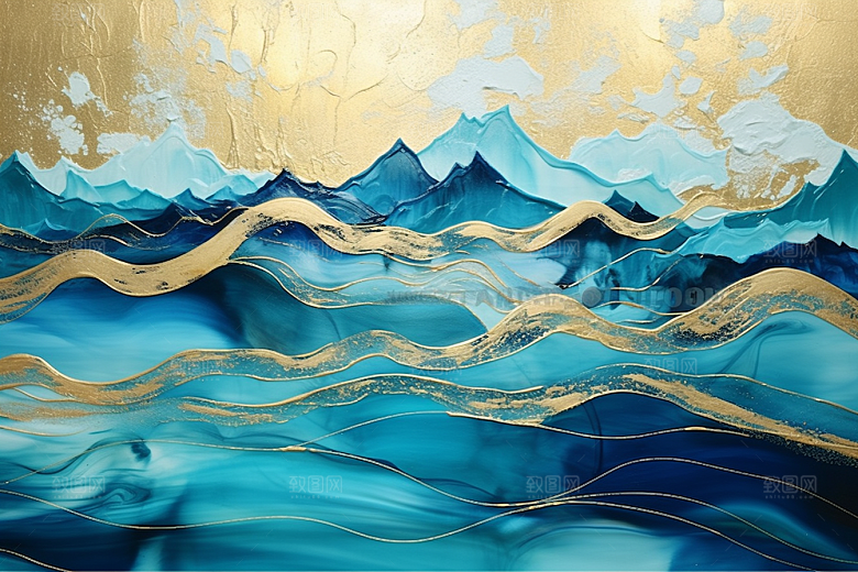金色山水中国风质感装饰画