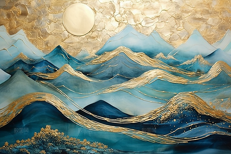金色山水大气金箔装饰画
