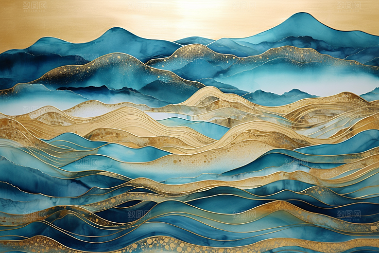 金色山水中国风抽象装饰画