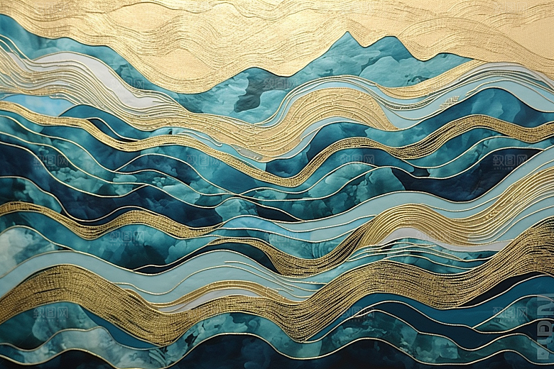金色山水背景剪影装饰画