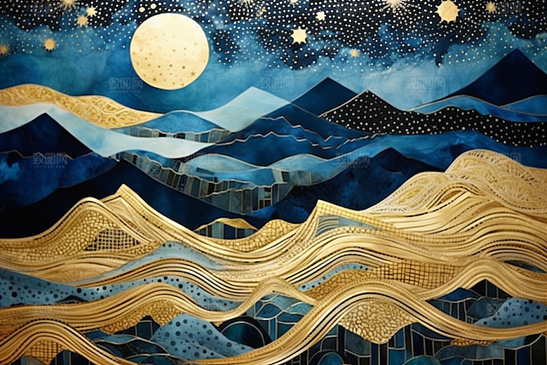 金色山水中国风国潮装饰画