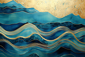 金色山水新中式抽象装饰画