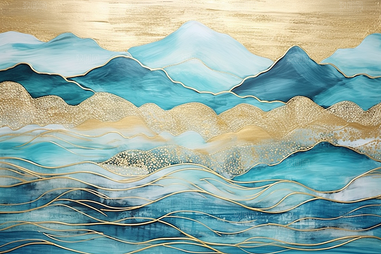 金色山水国潮金箔装饰画