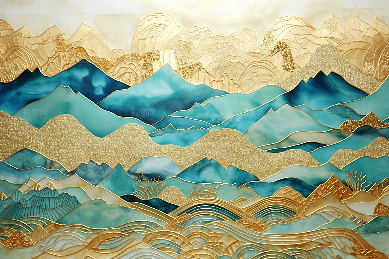 金色山水高档质感装饰画