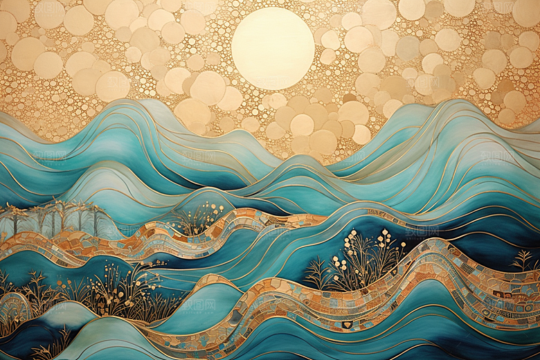 金色山水质感抽象装饰画