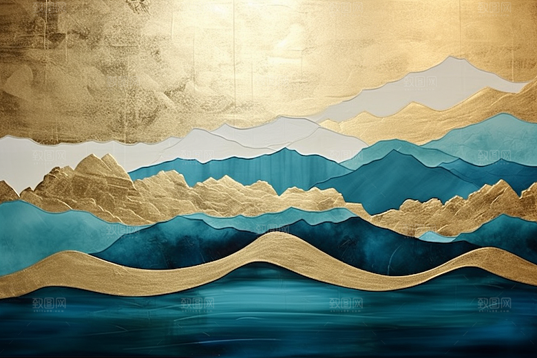 金色山水抽象背景装饰画