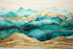 金色山水质感抽象装饰画