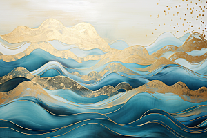 金色山水中国风背景装饰画