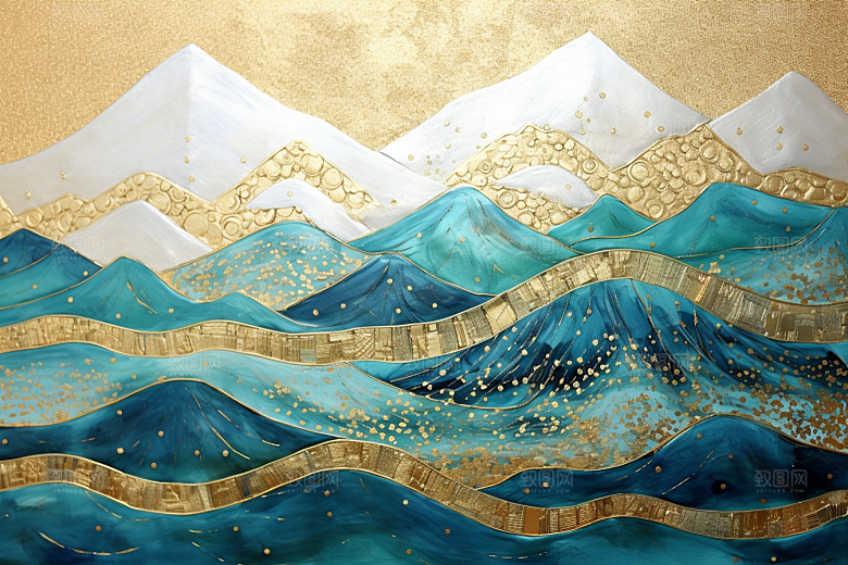 金色山水水墨抽象装饰画