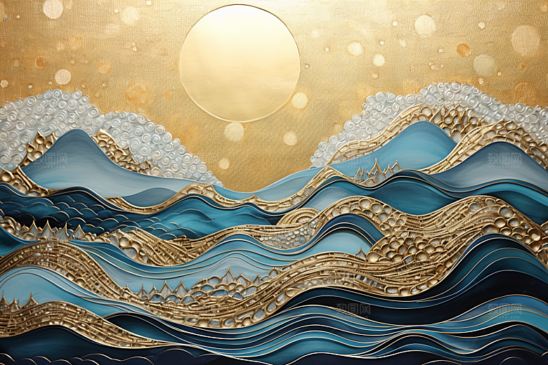 金色山水抽象高档装饰画