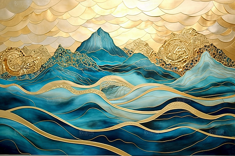金色山水中国风大气装饰画