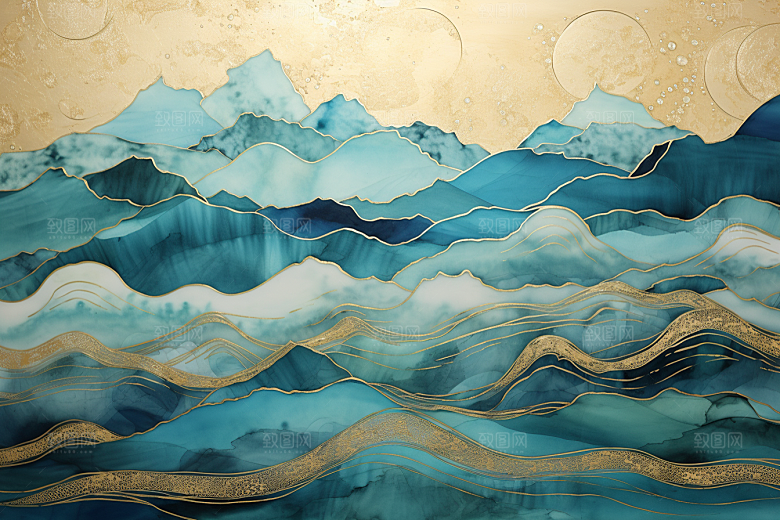 金色山水高档剪影装饰画