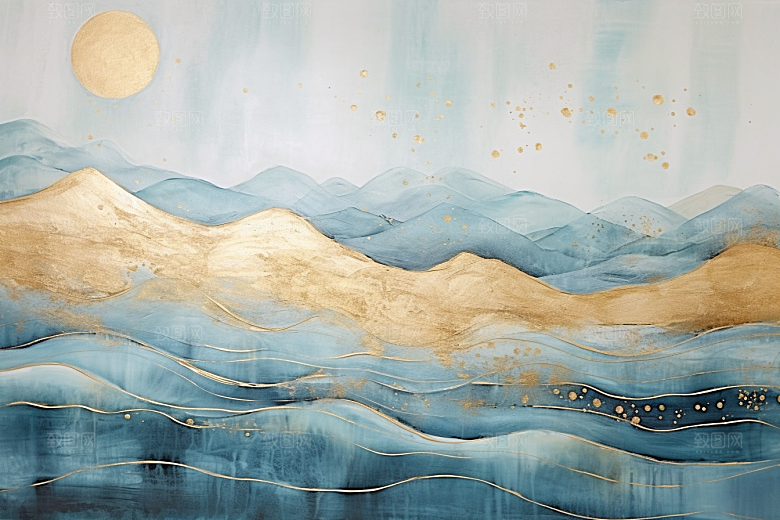 金色山水中国风剪影装饰画