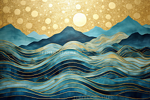 金色山水抽象质感装饰画