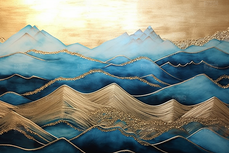 金色山水大气中国风装饰画