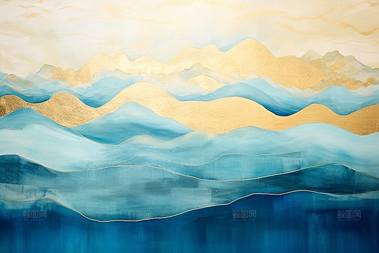 金色山水背景剪影装饰画