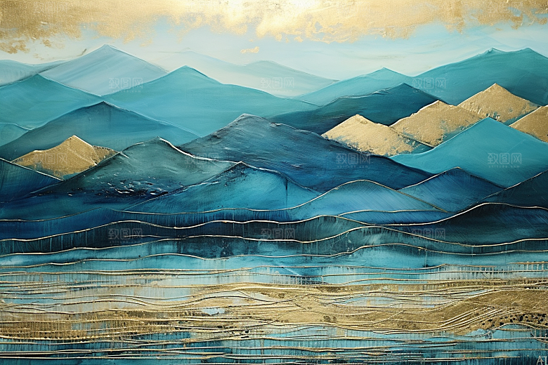 金色山水中国风剪影装饰画