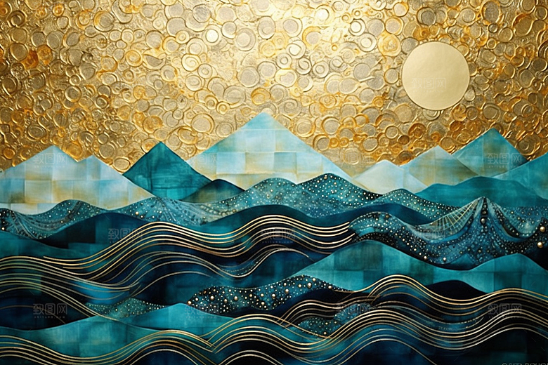 金色山水质感水墨装饰画