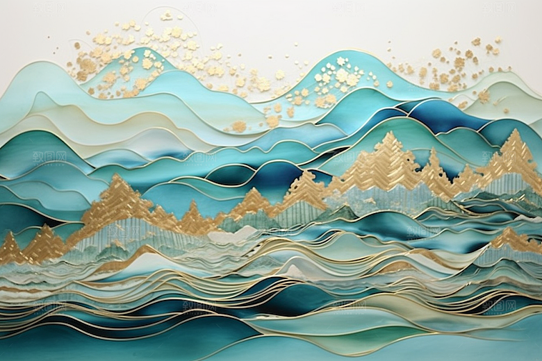 金色山水质感剪影装饰画