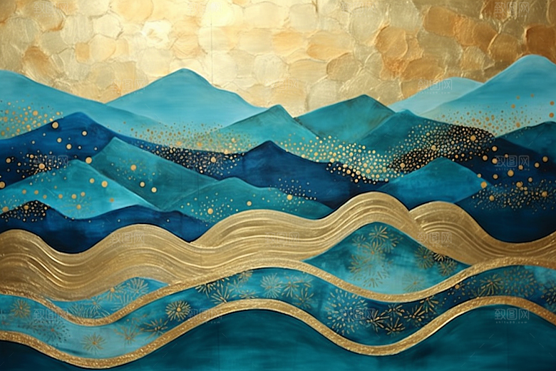 金色山水高档背景装饰画