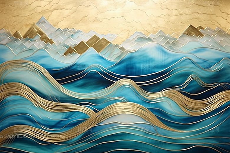 金色山水背景剪影装饰画