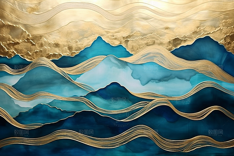 金色山水质感背景装饰画