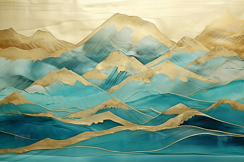 金色山水剪影水墨装饰画