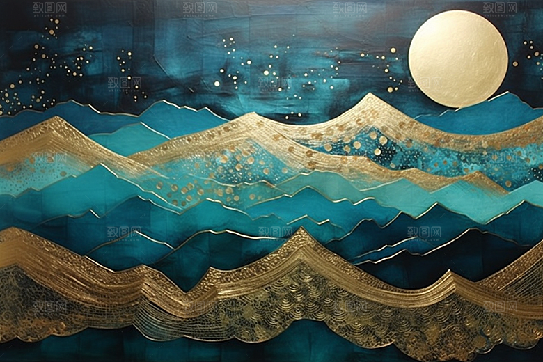 金色山水抽象背景装饰画