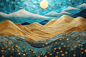 金色山水水墨中国风装饰画