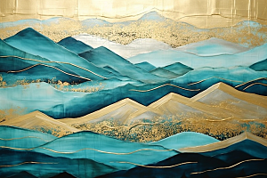 金色山水高档中国风装饰画