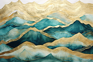 金色山水新中式质感装饰画