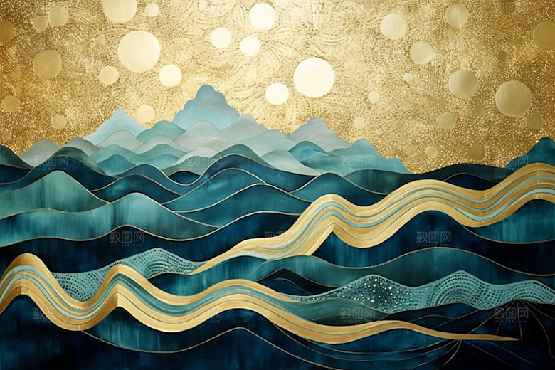 金色山水抽象金箔装饰画