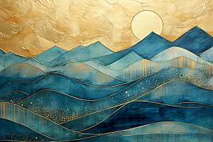 金色山水抽象水墨装饰画