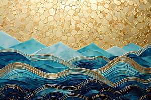 金色山水抽象大气装饰画
