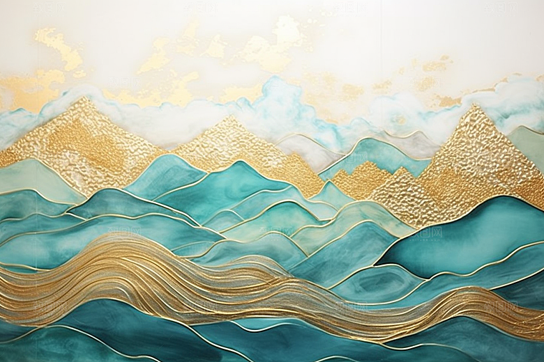 金色山水质感背景装饰画