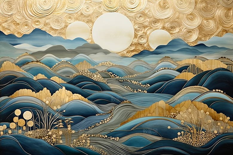 金色山水质感大气装饰画