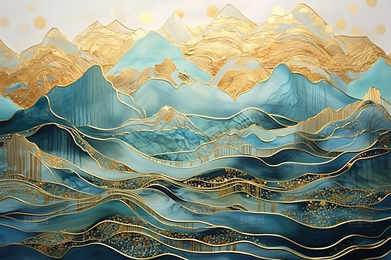 金色山水质感质感装饰画