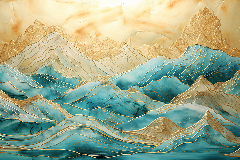 金色山水质感高档装饰画
