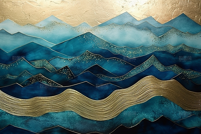 金色山水新中式水墨装饰画