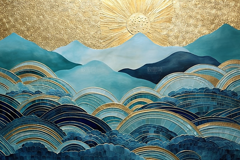 金色山水大气背景装饰画