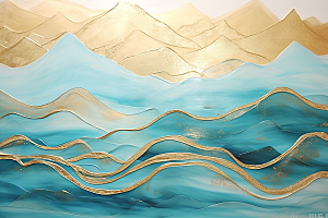 金色山水抽象新中式装饰画