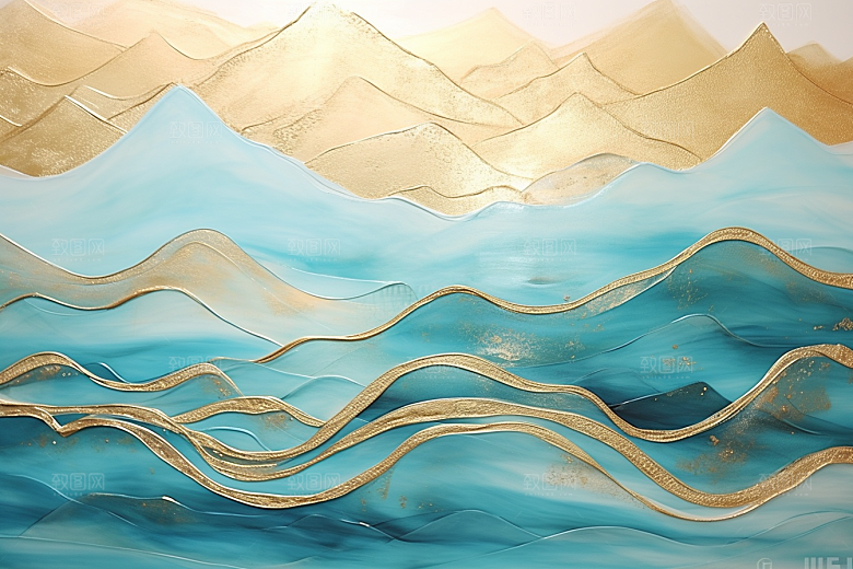 金色山水抽象新中式装饰画