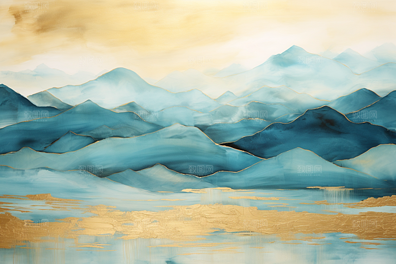 金色山水水墨高档装饰画