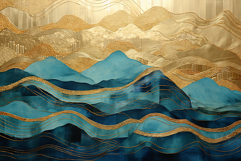 金色山水抽象水墨装饰画