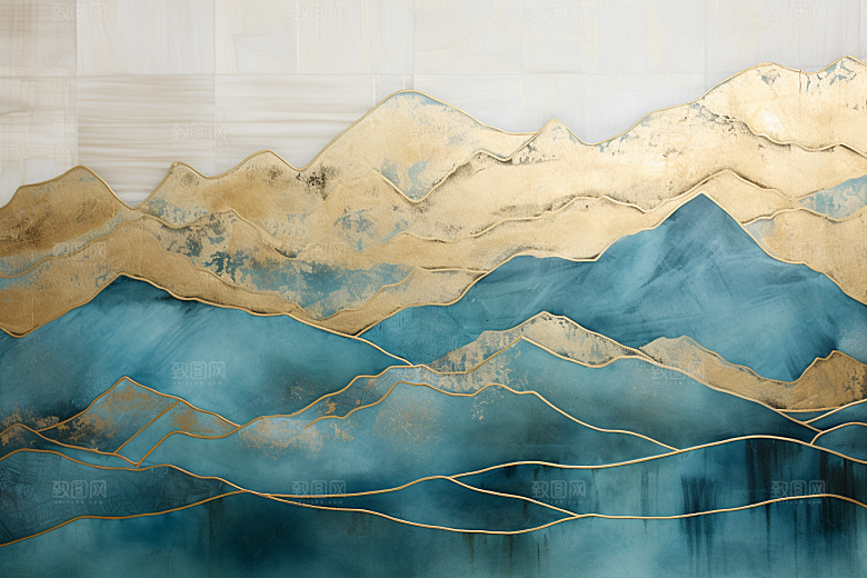 金色山水大气新中式装饰画