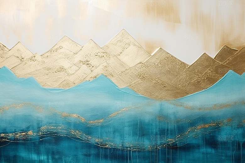 金色山水新中式水墨装饰画
