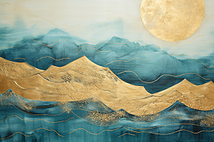 金色山水新中式抽象装饰画