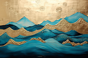 金色山水新中式国潮装饰画